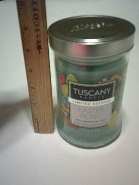 NEW TUSCANY LIMITED ED. EASTER PICNIC 18OZ CANDLE w/ OILS SWEET GRASS LEMON ROSE